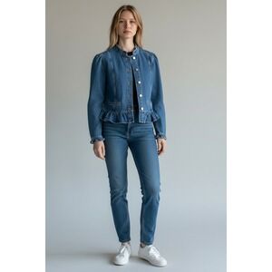 Gap Denim Jacket Ruffle‎ Hem Blue Coquette Western Boho Grunge SP NWOT Classic